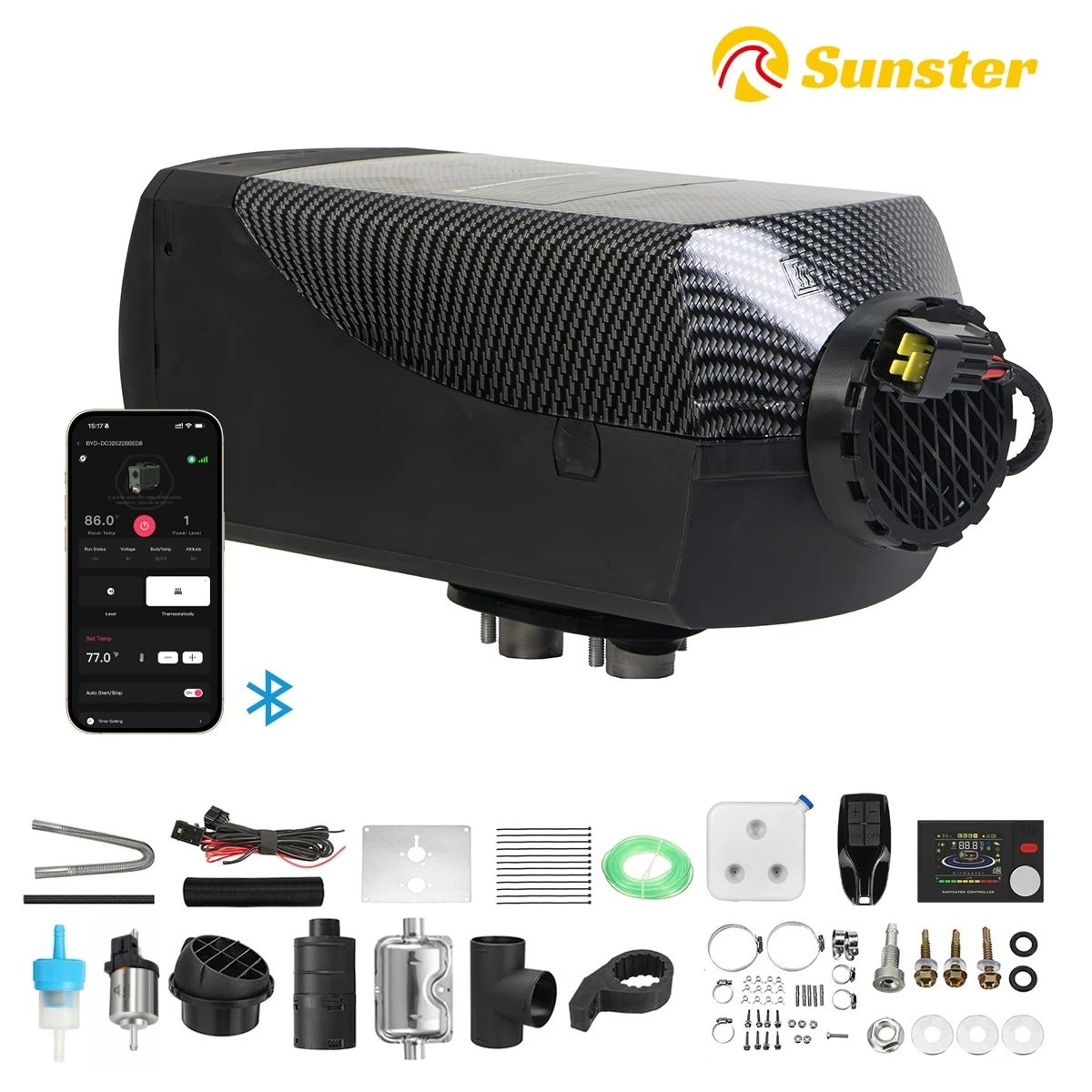 Chauffage d'air Diesel Portable 8kw, DC12V/24V, Bluetooth, Mode de Ventilation, panneau LCD, chauffage de nuit pour l'extérieur, entrepôt, usine, RV