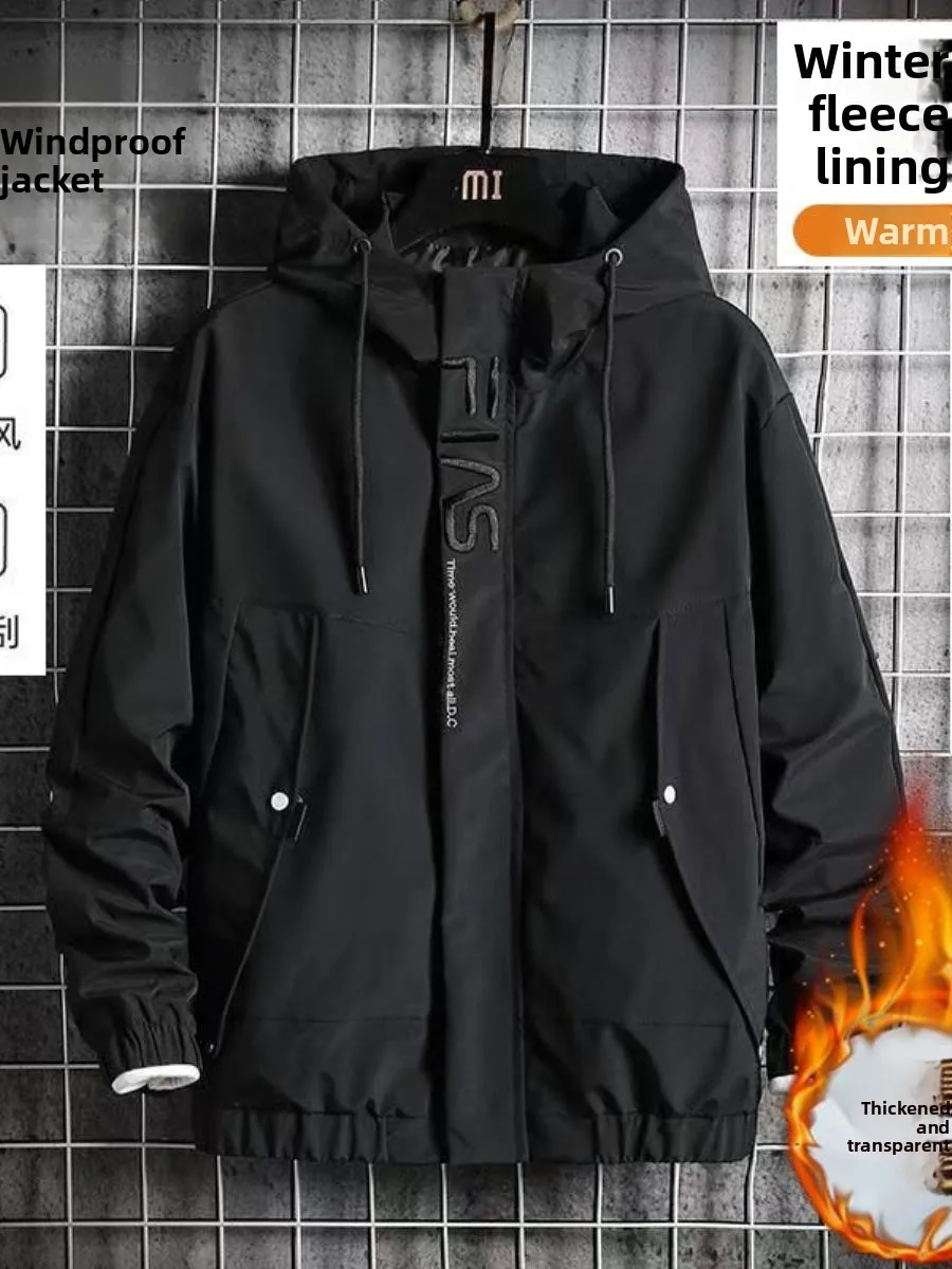 

Men's Thickened Fleece Autumn Winter Jacket Windproof Warm Trendy Workwear Casual Hooded Coat Standard Fit Multi Pocket Long ...