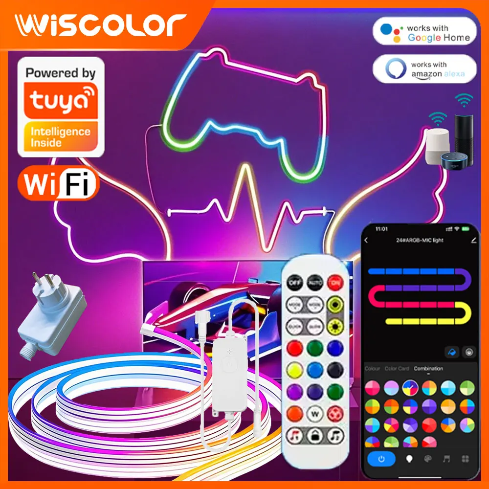 ledネオンロープライト-tuya-ミュージック同期-スマートwifi-rgb-24v-ledライト-diy-ウォールストリップ-音声制御-ゲーミングルーム-ホームデコレーションランプ