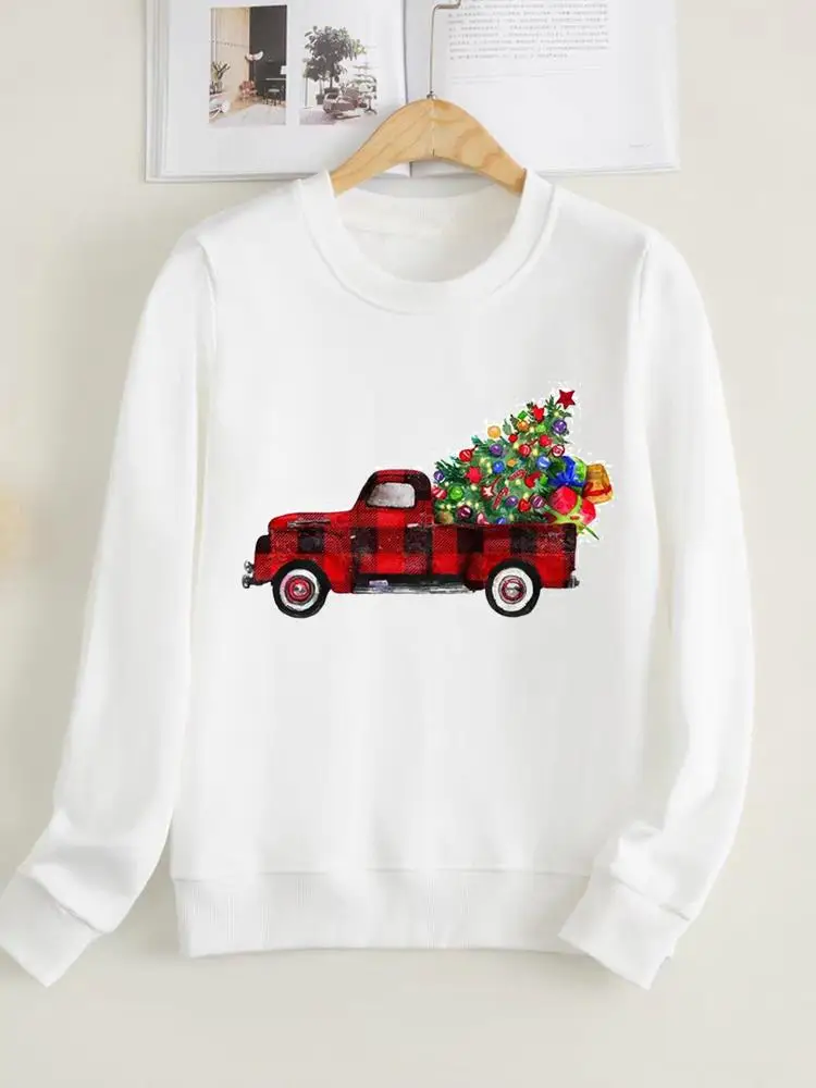 

Plaid Gift Truck Trend Clothing Christmas Spring New Year Fashion Winter Pullovers Women Fleece Print Female Graphic Sweatshirts