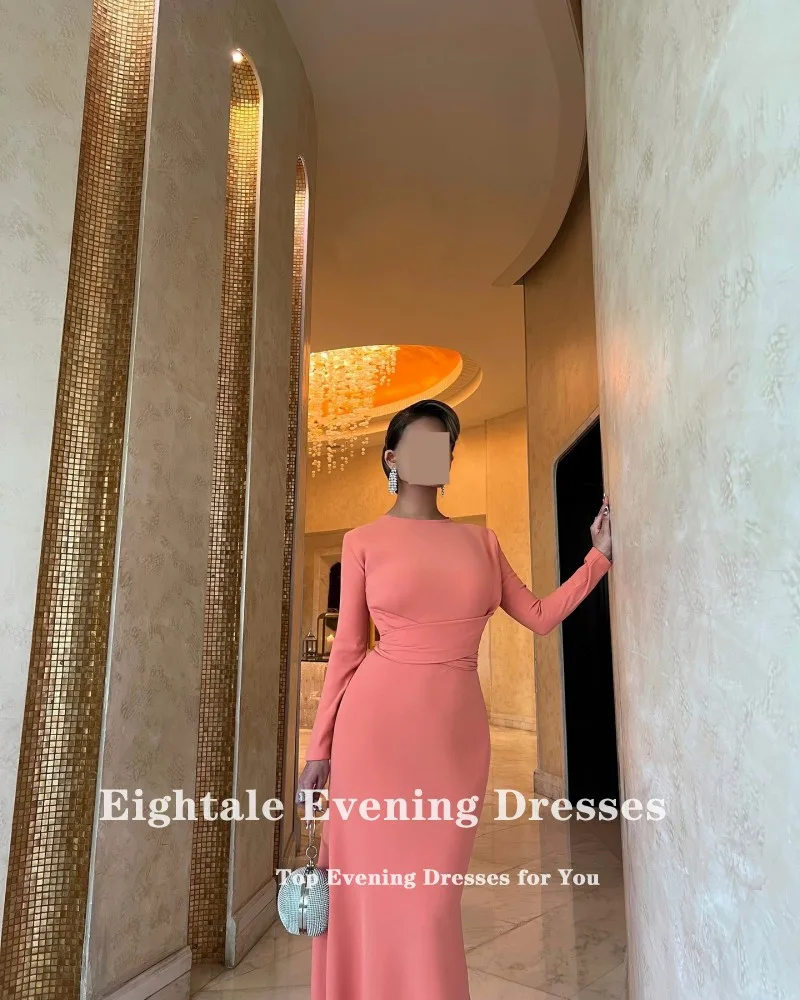 Eightale Arabische avondjurk lange mouwen op maat rekbaar satijn zeemeermin moslim bruiloft feestjurk Robes De Soiree