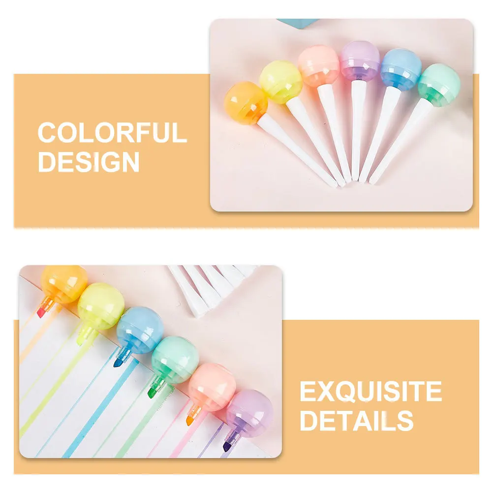 

6Pcs Assorted Lollipop Highlighter Pens Mini Fluorescent Markers for Kids and Adults Smooth Writing Note Taking Study