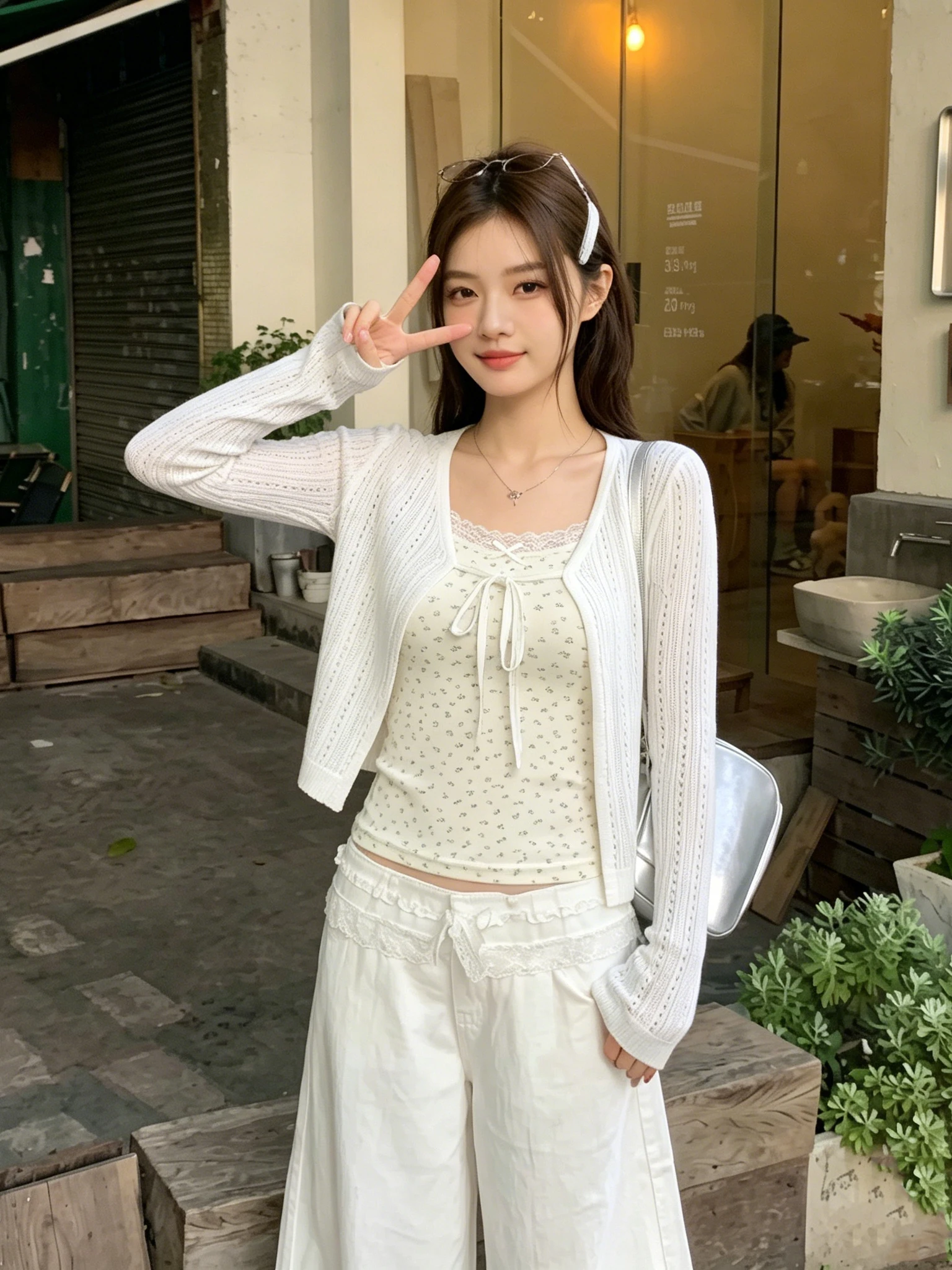Korean Style Summer Lightweight Loose Knitted Sun Protection Ice Silk Hollow out Design Women's Cardigan V-Neck Long Sleeve Top