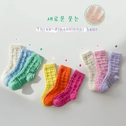 Crianças doces cor macia meias finas, meias de algodão, primavera, meninas, meninos, infantil, 1-12Y, 3 pares