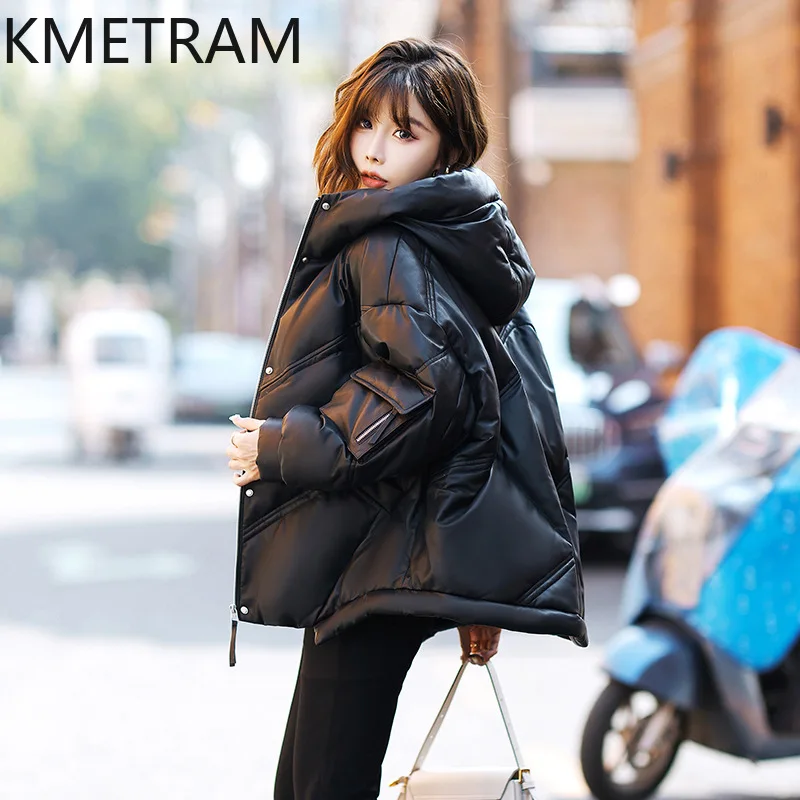 100% abrigos de piel de oveja para mujer, chaqueta acolchada holgada de cuero genuino negro, novedad de 2025, ropa de abrigo, ropa de invierno para mujer