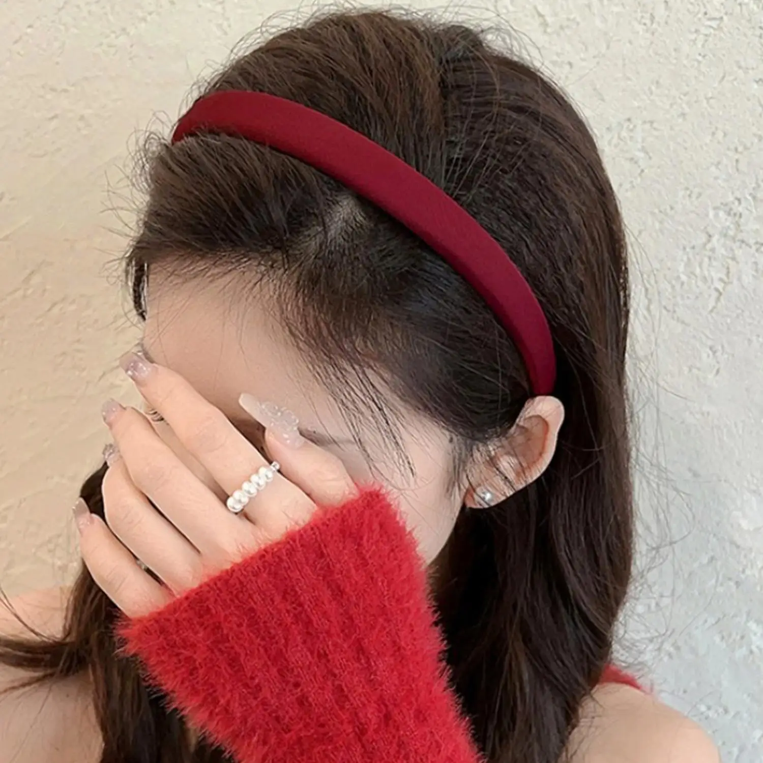 Korean Retro Red Headbands Women Girl Solid Color Simple Hairbands Elastic Hair Hoop Ornament Fashion Hair Accessories