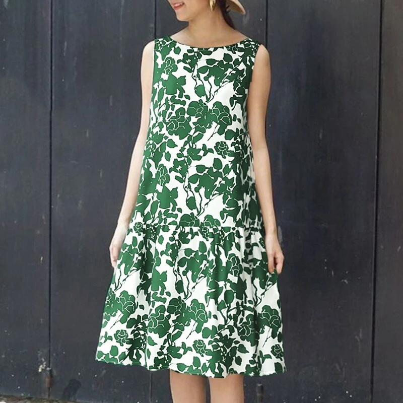 ZANZEA Böhmischen Party Kleid Frauen Drucken Sommer Ärmellose Strand Sommerkleid Mode Vintage Lange Vestidos Casual Oansatz Lose Robe