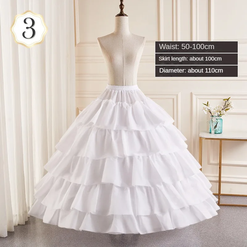 6-Hoops Underskirt Women Petticoat Wedding Dress Pleated Crinoline White a Line Floor Length Under Skirt Cancan Pettidresses