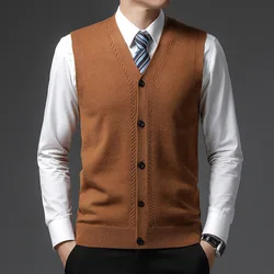 Chaleco de punto sin mangas para hombre, camisa Base de Color sólido, cárdigan Jacquard, informal, cálido, joven, otoño e invierno, nuevo, 2024