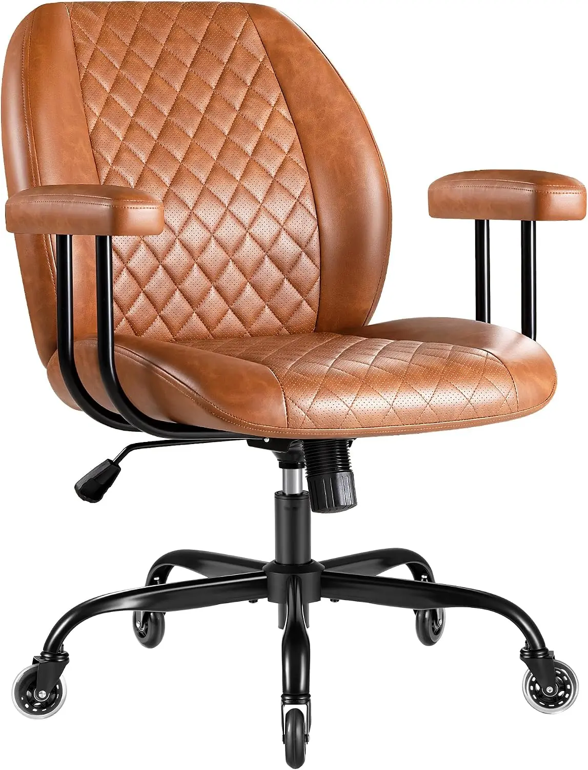 Brown Leather Ergonomic Mid Back Office Chair with 360 Degree Swivel, Task Chair for Study and Conference Room