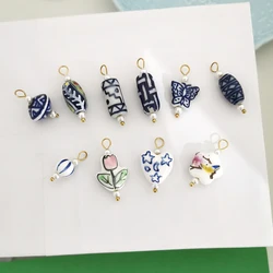 2pcs/lot Ceramics Clay Pendant Charm Heart Star Moon Butterfly Handmade DIY  Painting Ethnic Necklace Stainless Steel Wholesale