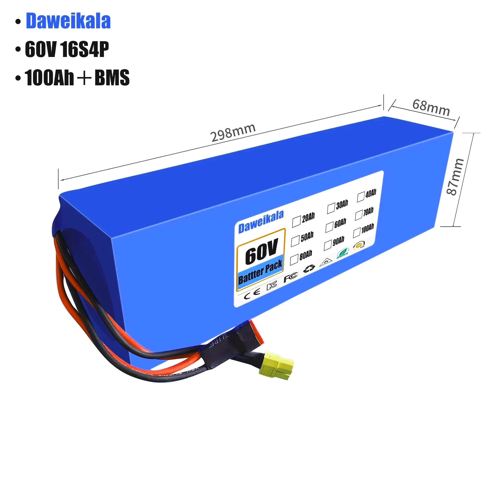 

60V 100Ah 16s4p lithium battery pack/overcharge and over discharge protection/1000W-2000W/used for scooters/bicycles