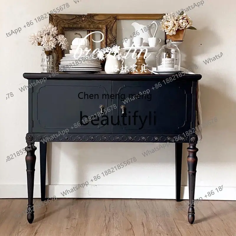 

178French retro black solid wood entrance cabinet/American country black knight decorative cabinet