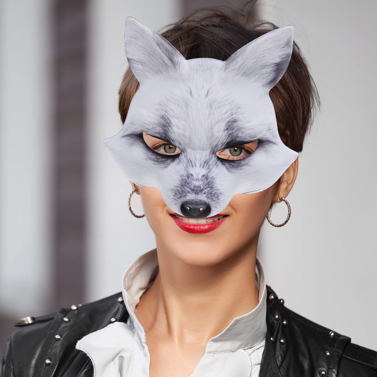

Mask Half Face Cosplay Costume for Halloween Carnival Masquerade Animal EVA White Cat Eye Easter Party Accessory