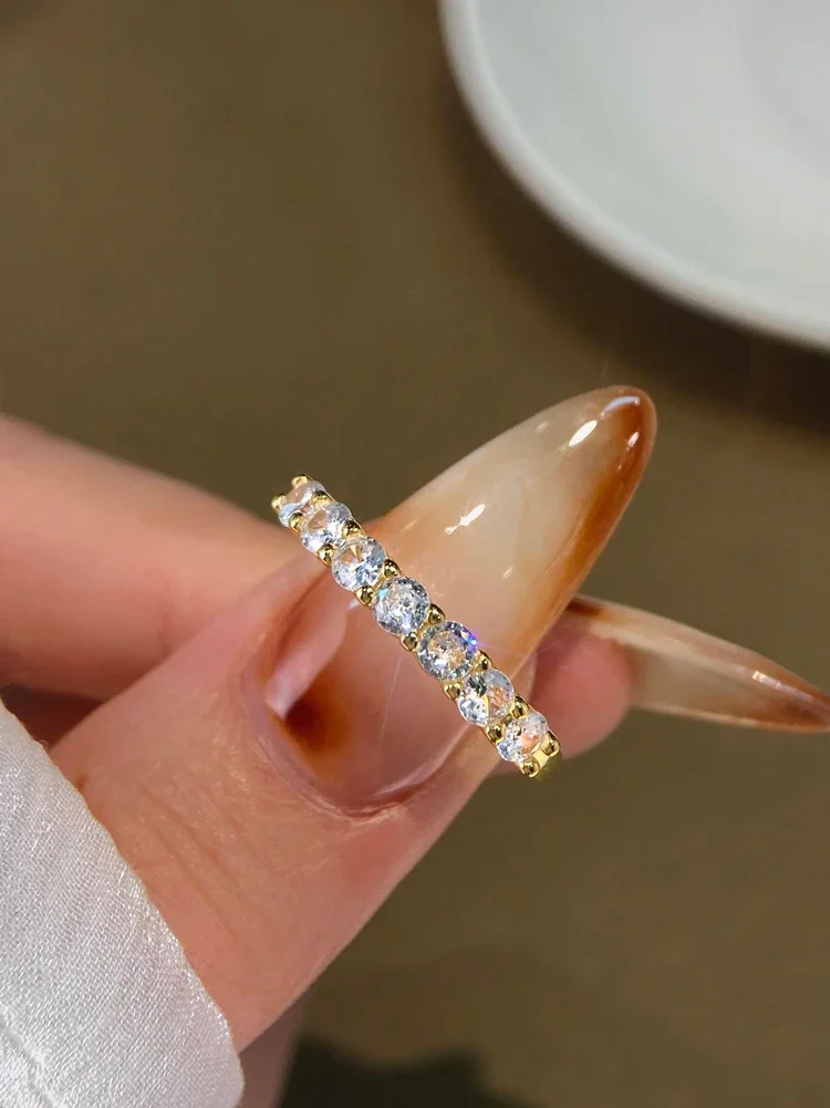 

925 Sterling Silver Round Zircon Ring Shiny Gorgeous Fine Jewelry For Women Engagement Wedding