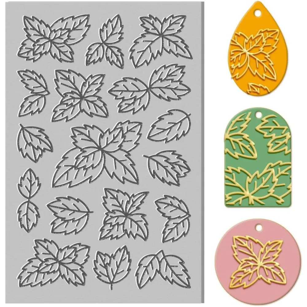 Mint Leaf Rubber Polymer Clay Texture Sheet Leaf Clay Stamp Sheet for Crafts for DIY Clay Jewelry and Earrings Making making kit