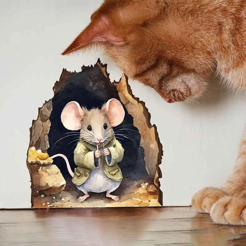 M421 Cartoon Maus Loch Wand Aufkleber Kinder Schlafzimmer Baseboard Hause Dekoration Lustige Wand Aufkleber Diy Ratte Tier Wand Kunst – Detail 4