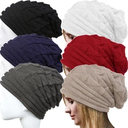 Women Knitted Caps Autumn Winter Ponytail Beanie Hat Solid Color Oversized Ski Slouchy Cap Wool Warm Hats Unisex Beanies Turban