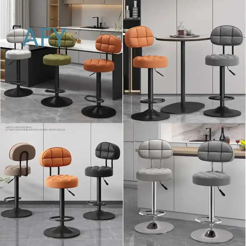 Mobile Bar Chair for Nordic Modern Home Kitchen Counter Swivel Stool with Adjustable Height Lift Mechanism Backrest Black