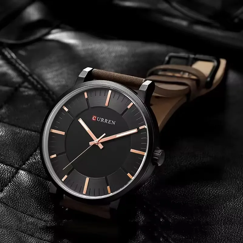 CURREN 8332 Fashion Matching Single Item Leather Strap Quartz Men's Watch Casual Simple Style Waterproof Practical Men's Watch