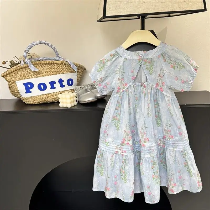 

Childrens Clothing Summer Dress Girls Pure Cotton Floral Dress Summer New Short Sleeved One Piece Princess Dress