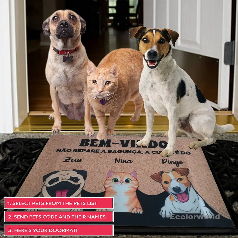 Funny Personalized Cartoon Pets Doormat Custom Dog Cat Decorative Mat Anti-slip Rubber Gift for Pet Lovers House Warming Decor