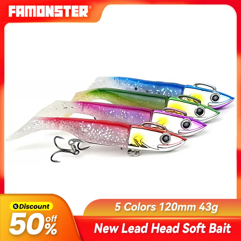 

Famonster 30g/37g/43g Fishing Lure plating Lead Head Soft Bait Sinking Wobblers Artificial Tackle For Pike Swimbait Silicone