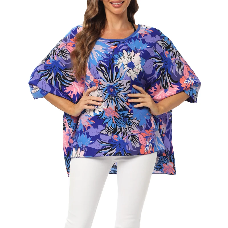 

BHFlutter 4XL 5XL 6XL Plus Size Women's Shirt 2023 New Print Sexy Off Shoulder Bohemian Summer Top T-shirt Casual Chiffon Shirt