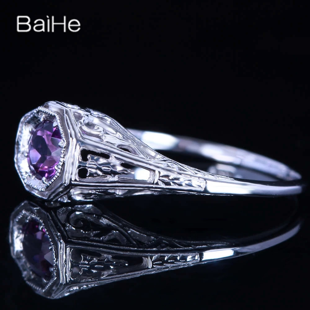 BAIHE Sterling Silver 925 Purple Natural Amethyst Ring Wedding Band Women Engagement Gift Fine Jewelry Ring Anillo Каблучка