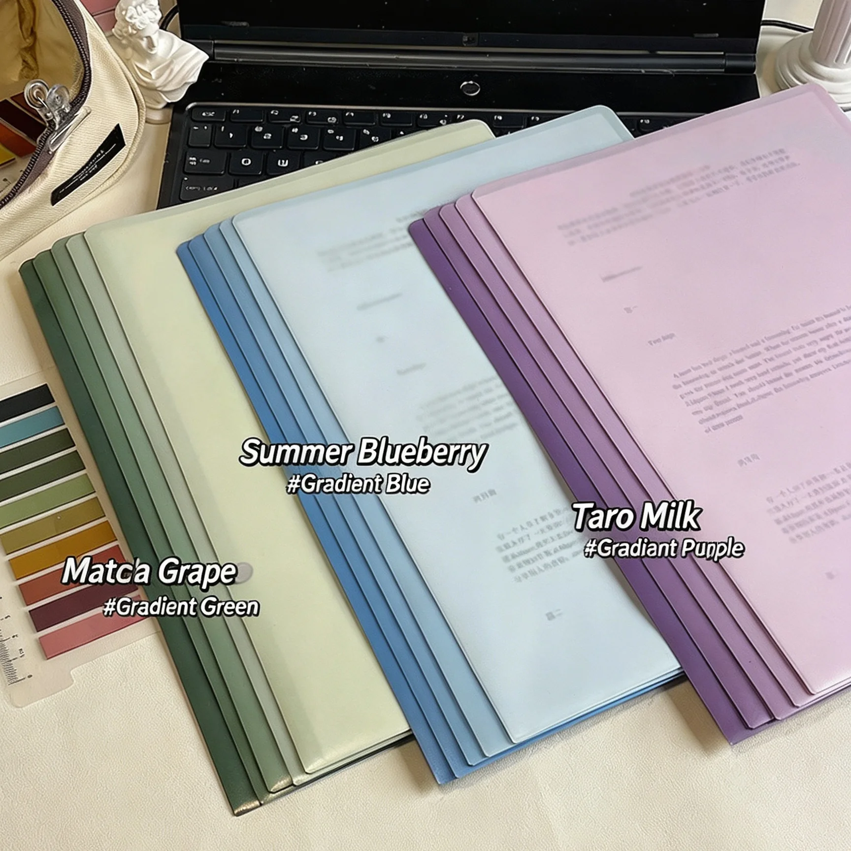 5PCS A4 Frosted L Shape File Folder Gradient Plastic Document Holder Transparent Paper Organizer