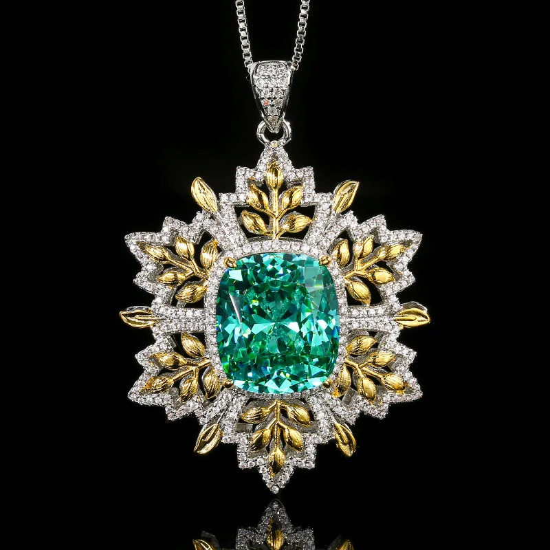 Vinregem 14*16 MM Lab Created Paraiba Tourmaline Ruby Sapphire Zircon Gemstone Pendant Necklace Anniversary Gifts Fine Jewelry