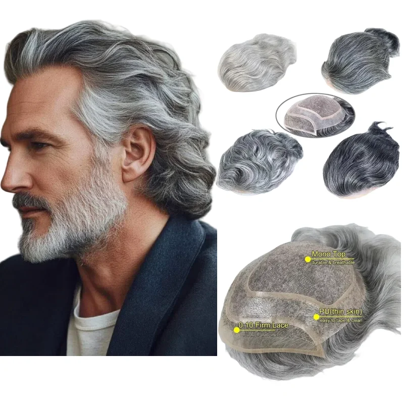 

Мужская система волос 8x10 дюймов, моно-база из человеческих волос, парик с серой кружевом, цветами из искусственной кожи 1B 1B40 # 4 4T613 Парик для волос