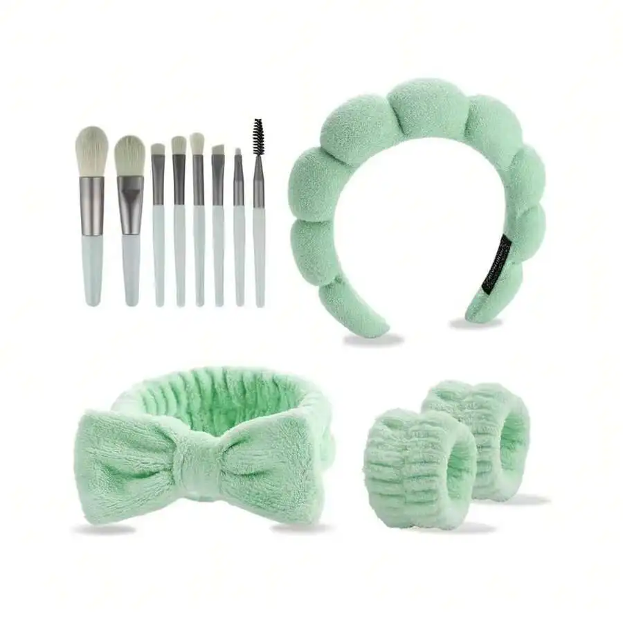 Puffy Sponge Headband and Makeup Brush Set
