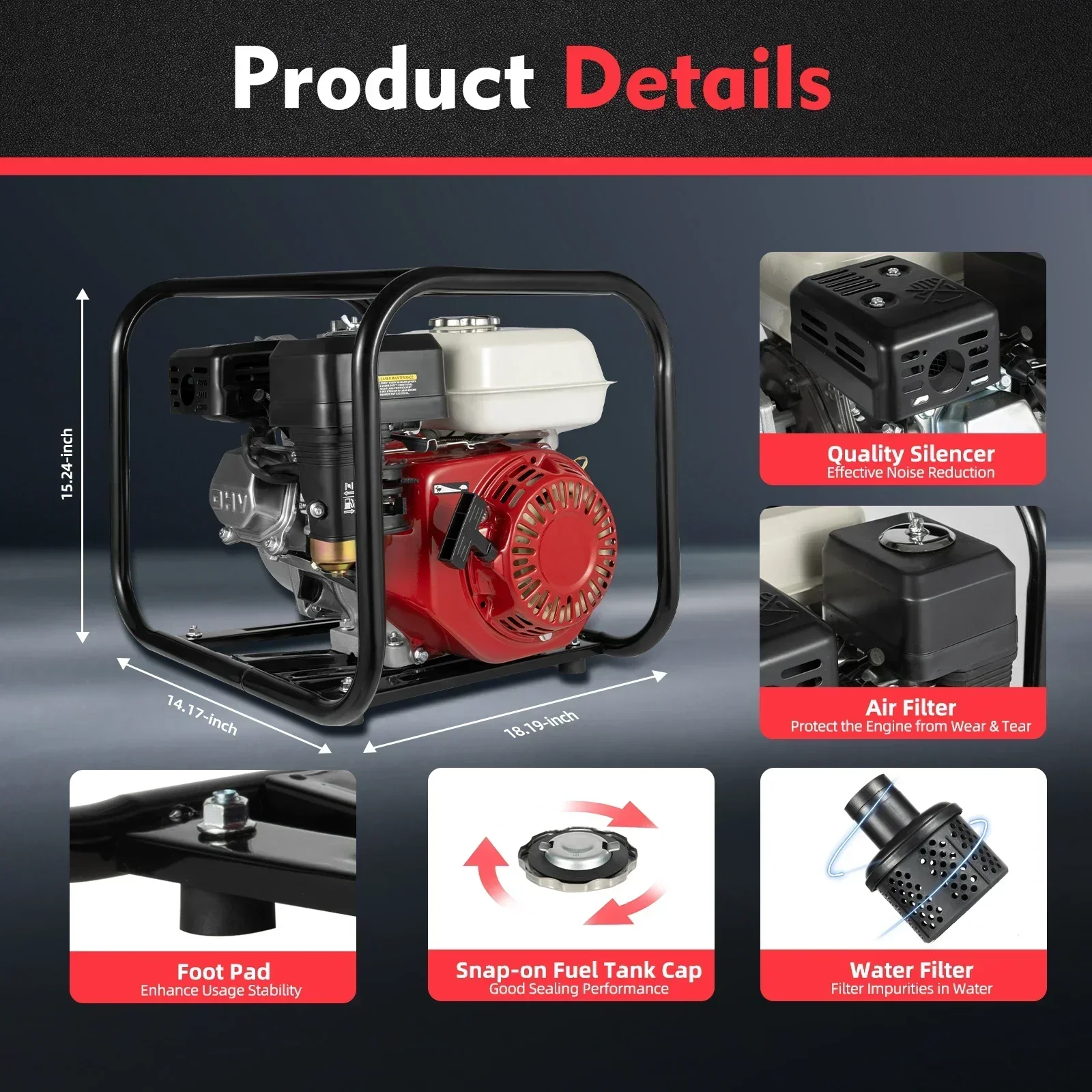 210CC 6.5HP Gasoline Water Pump 4-stroke Engine Petrol Transfer Pump Irrigation Pump for Farmland