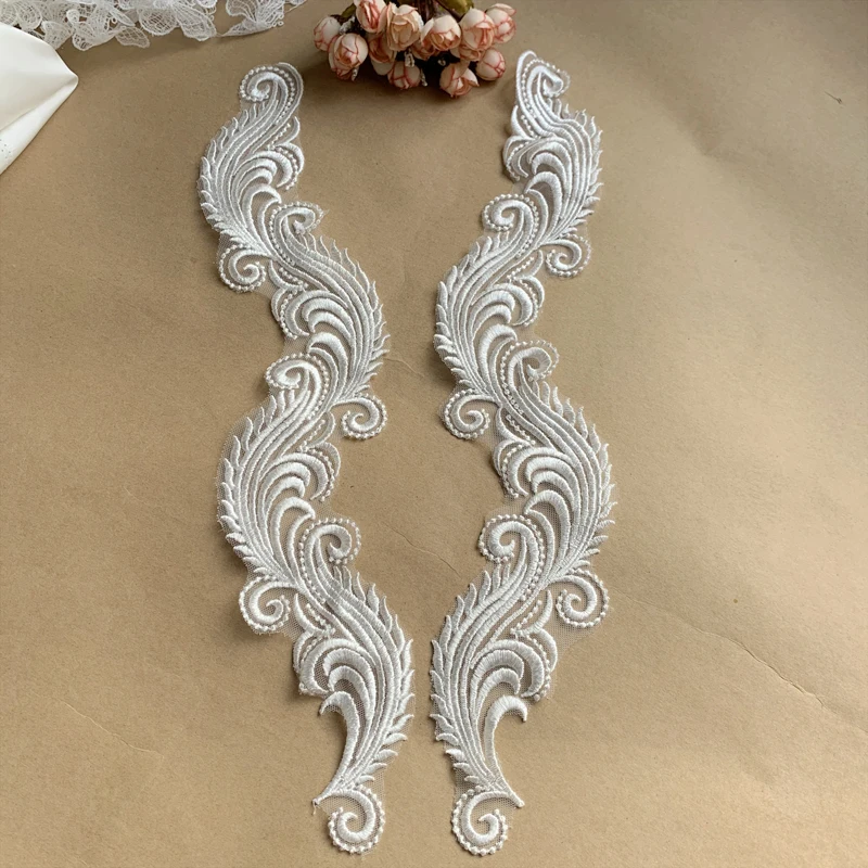 Europäische Drachen-Spitzenapplikation, handgemacht, DIY-Kleidungszubehör für Hochzeitskleider, Schwarz und Weiß, 2 Paar – Detail 4