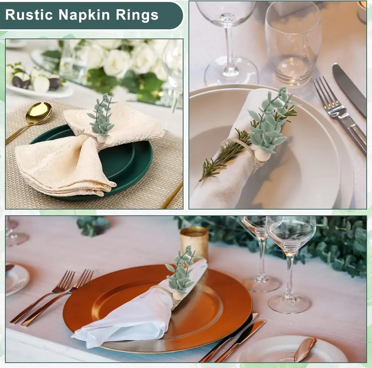 Simulated Eucalyptus Leaf Table Decor Premium Napkin Rings For Hotel Banquets Restaurant Settings Wooden Tablescapes
