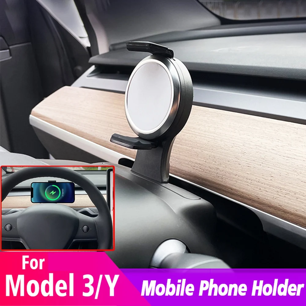 Imagem -02 - Carregador sem Fio do Volante do Carro Painel do Telefone Fast Wireless Charging Pad Suporte do Telefone Suporte para Tesla Model y 15w