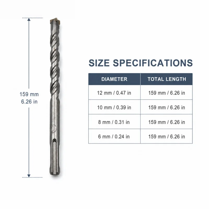 4Pcs SDS-Plus Carbide Drill Bit Set 6-12mm, Cross Head Twin Spiral Flute for Cement Wall Brick Impact Drilling