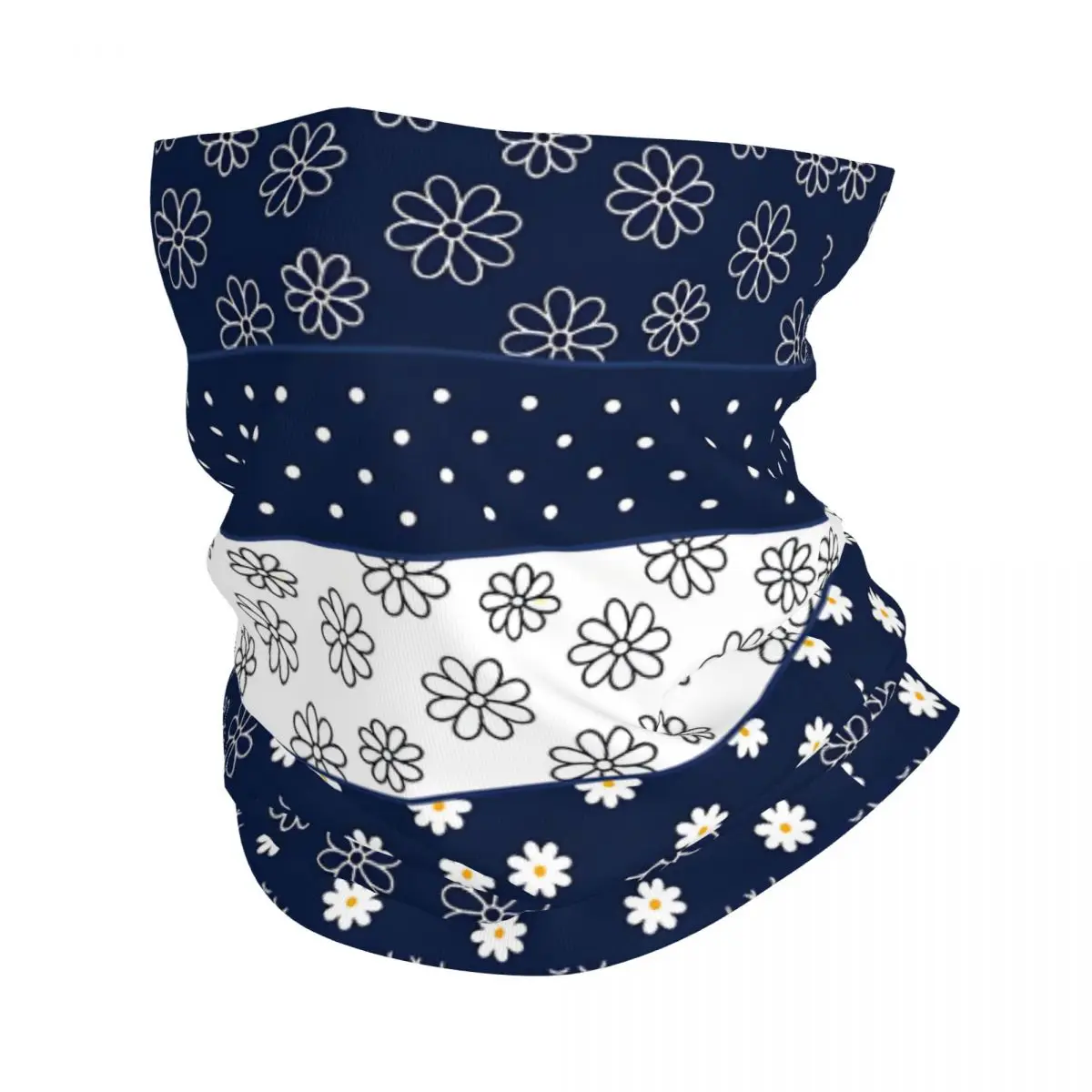 Navy Blue And White Simple Daisy Flower Pattern Bandana Neck Cover Wrap Scarf Balaclava Cycling Unisex Adult Breathable