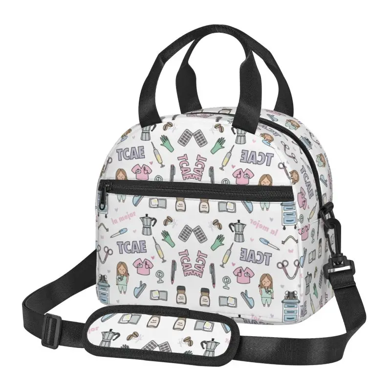 Custom Enfermera En Apuros Doctor Nurse Medical Insulated Lunch Bag Reusable Thermal Cooler Bento Tote Bag with Shoulder Strap