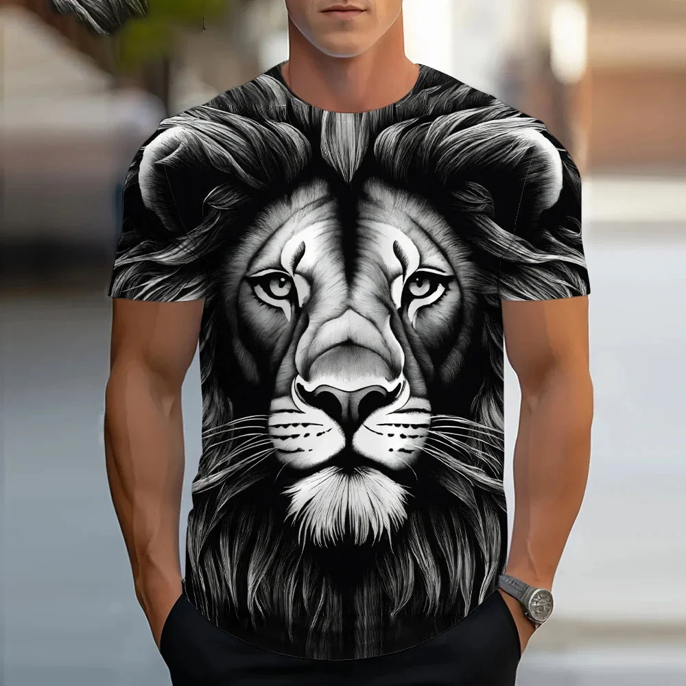 

New Summer Outdoor Casual Men's T-shirt Daily Street Men's Short-sleeved Top Lion Print Men's T-shirt Sports Fashion T-shirt