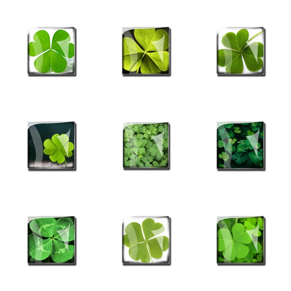 Lucky Grass Refrigerator Magnet Square Glass Cutting Kitchen Refrigerator Sticker Whiteboard Note Fixing Adsorption 50mm