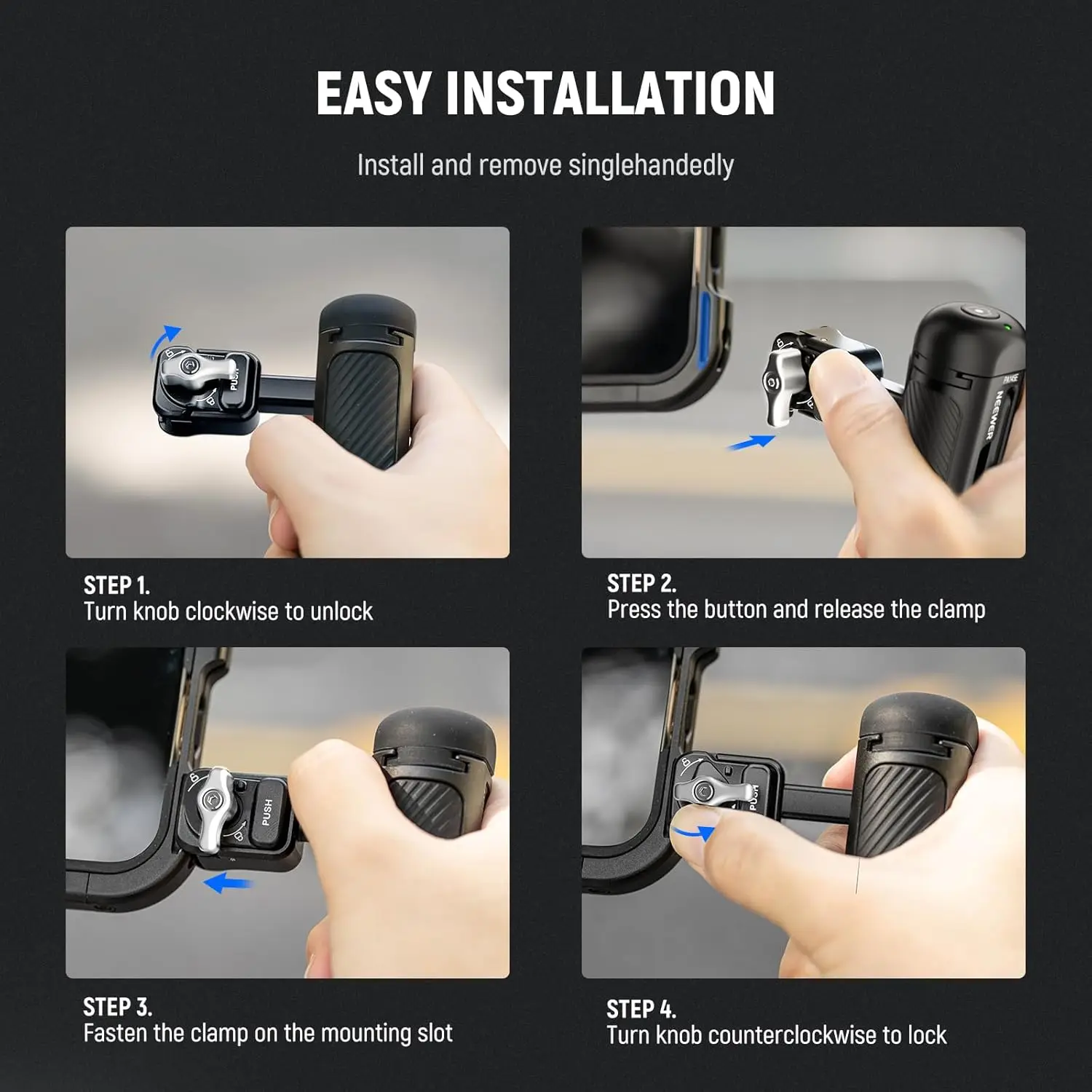 Быстросъемная боковая ручка NEEWER Bluetooth для iPhone 16 Pro/16 Pro Max Xiaomi 15 Ultra Galaxy S25 Ultra, клетка для телефона