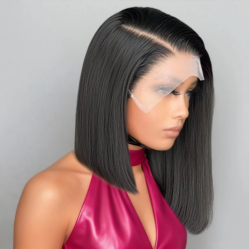 

250% Density Short Bob Bone Straight Wig Human Hair Brazilian 13x4 13x6 HD Transparent Lace Frontal Wigs For Women Pre Plucked