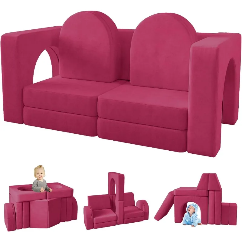 

10 PCS Play Couch for Playroom Bedroom Multi-functional Sofa for Playing Creativing Sleeping Indoor Couch Rose Red Outdoor Games