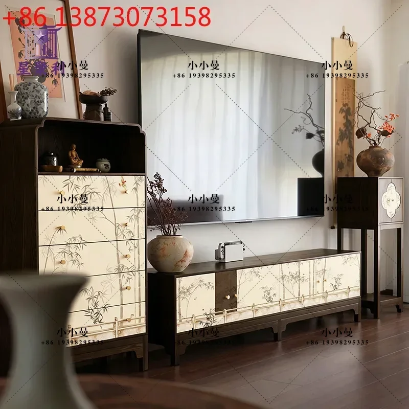 Song's Aesthetics Solid Wood Light Bamboo Leisure Court Ancient Painting Painting Combination Hall Cabinet