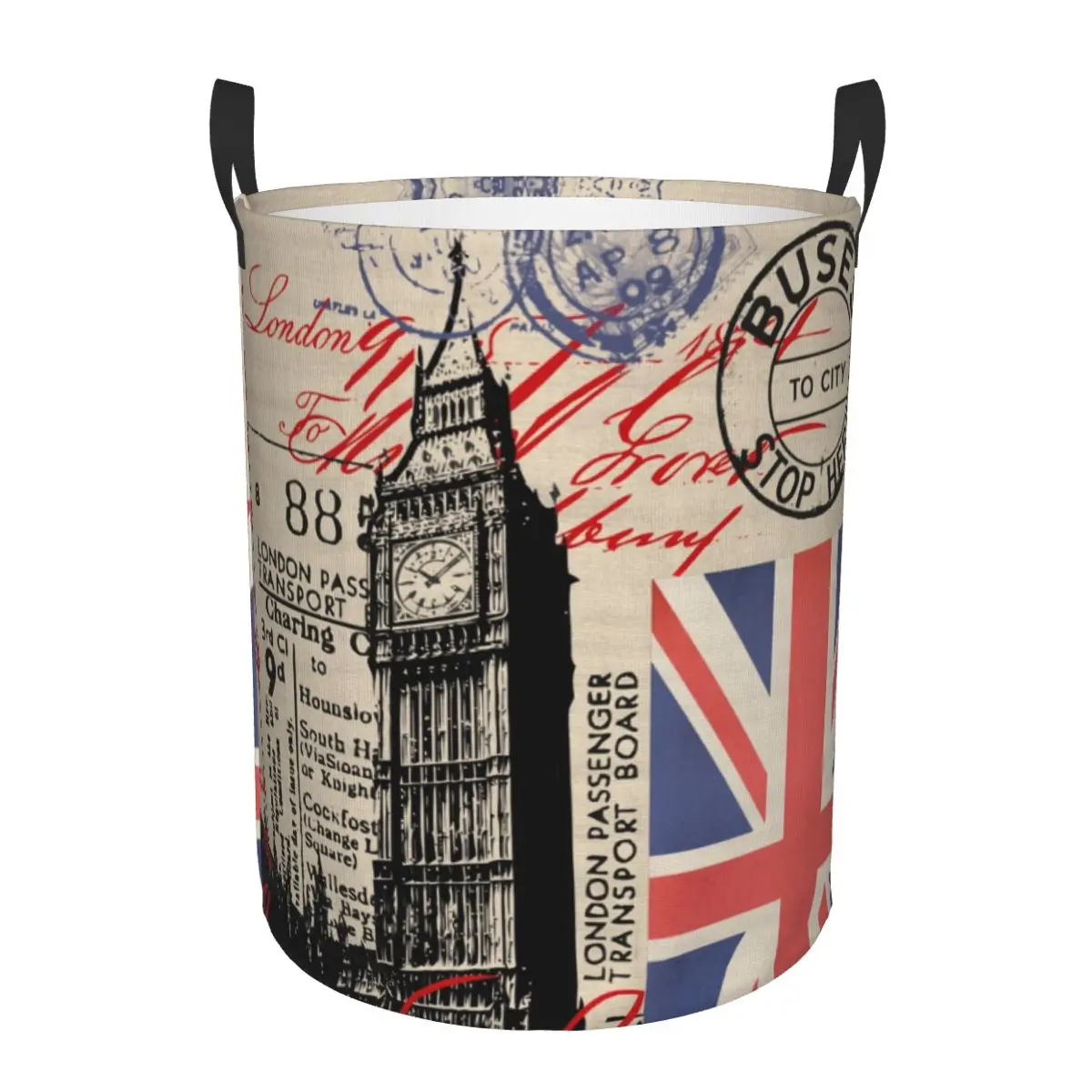 Retro Vintage London Laundry Basket Collapsible Large Clothing Storage Bin UK British Flag Baby Hamper