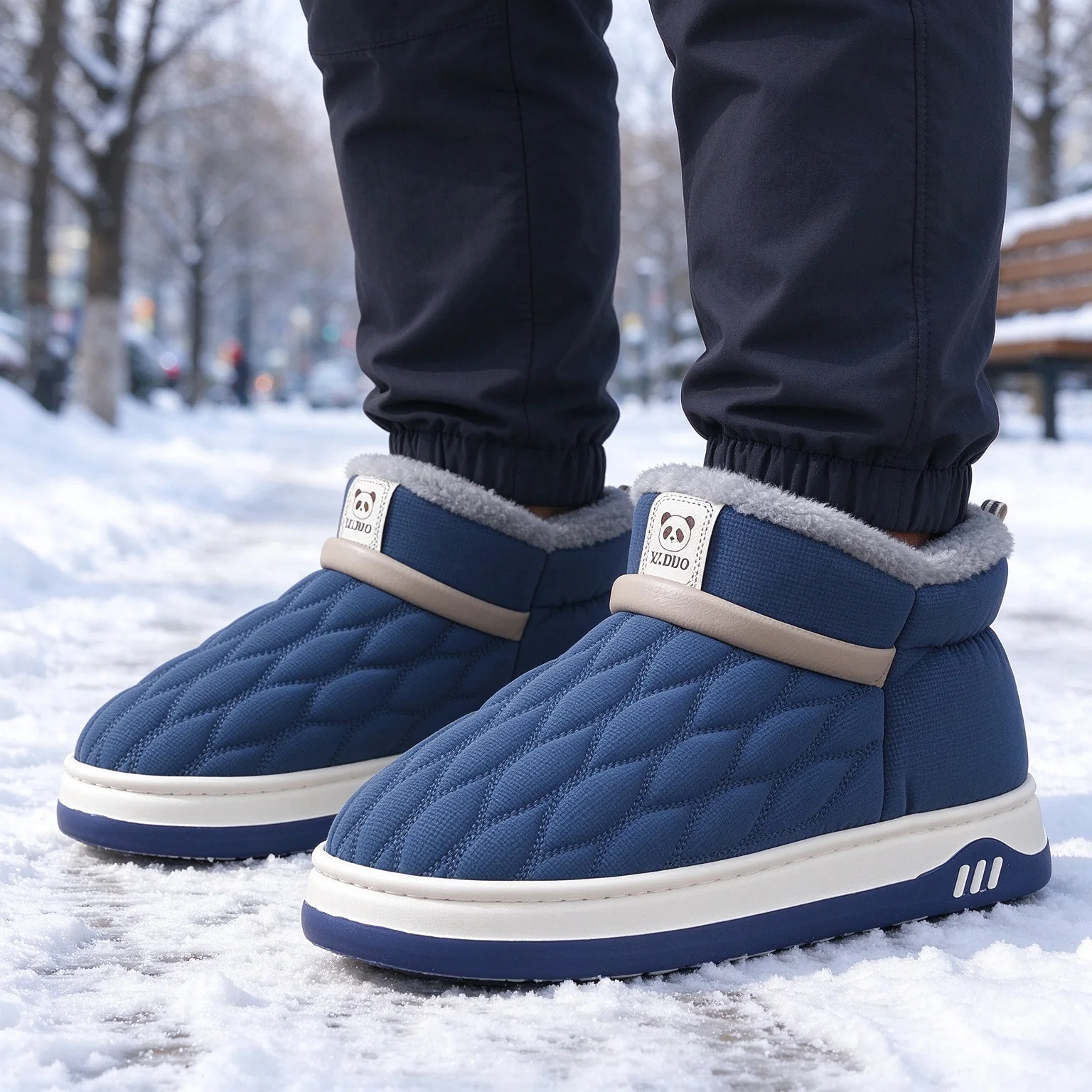 Men's Winter Thicken Warm Long Plush Snow Boots Outdoor Waterproof Anti Slip Cotton Padded Shoes Chunky Platform Elderly Boots