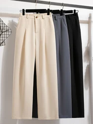 High Waist Women Suit Pants Fall Straight Office Ladies Korean Fashion Trousers Casual Button Loose Female Black Pants New