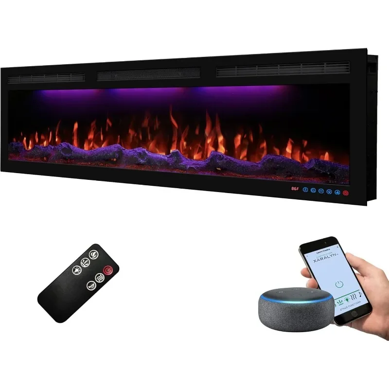 Smart Control via App, Recessed & Wall Mounted Fireplace Heater with Thermostat, Slim Frame, Multi-Color Combinations